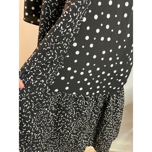 CAARA Millazo Black Polka Dot Asymmetrical Shift Crew Neck Dress Size Large - Picture 11 of 16